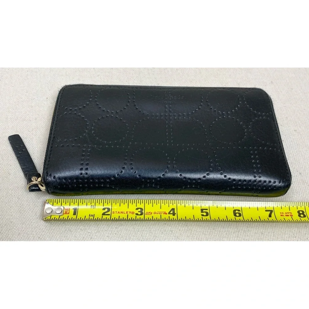 Kate Spade Black Perforated Leather Zip Around Wallet
